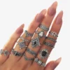 Trendy 15 Pcs/set Ring Set for Women New Collection/ Finger Rings for Girls Simple Stylish - Fashionable Silver Smart Retro Rings Set Birthday Gift for Women